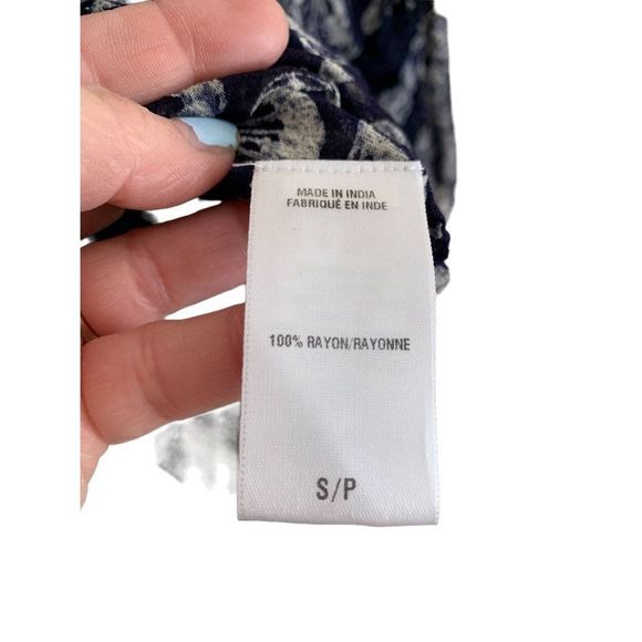 Lucky Brand Women's Size Small Estelle Printed Top Boho Sheer Trim Mid Sleeve - Picture 8 of 11